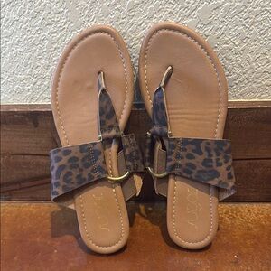 Sugar Leopard Print Sandals with Gold Accents